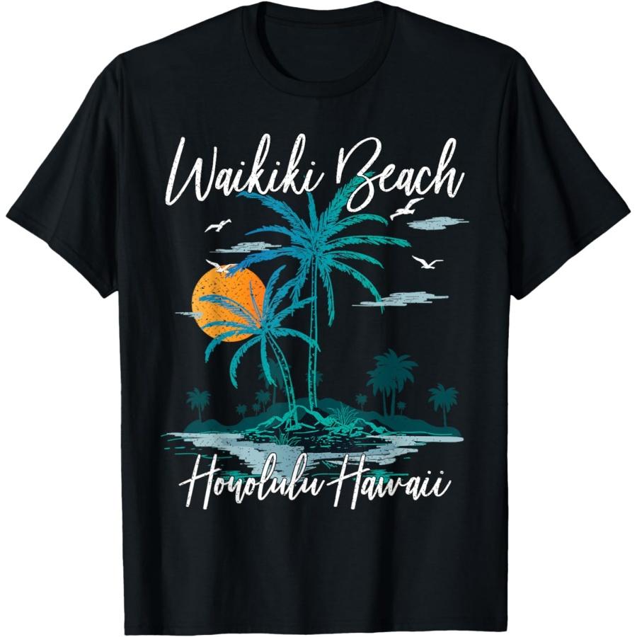 

Family Vacation Retro Sunset Honolulu Hawaii Waikiki Beach T-Shirt for Men Women Kids XXXXXL чорний