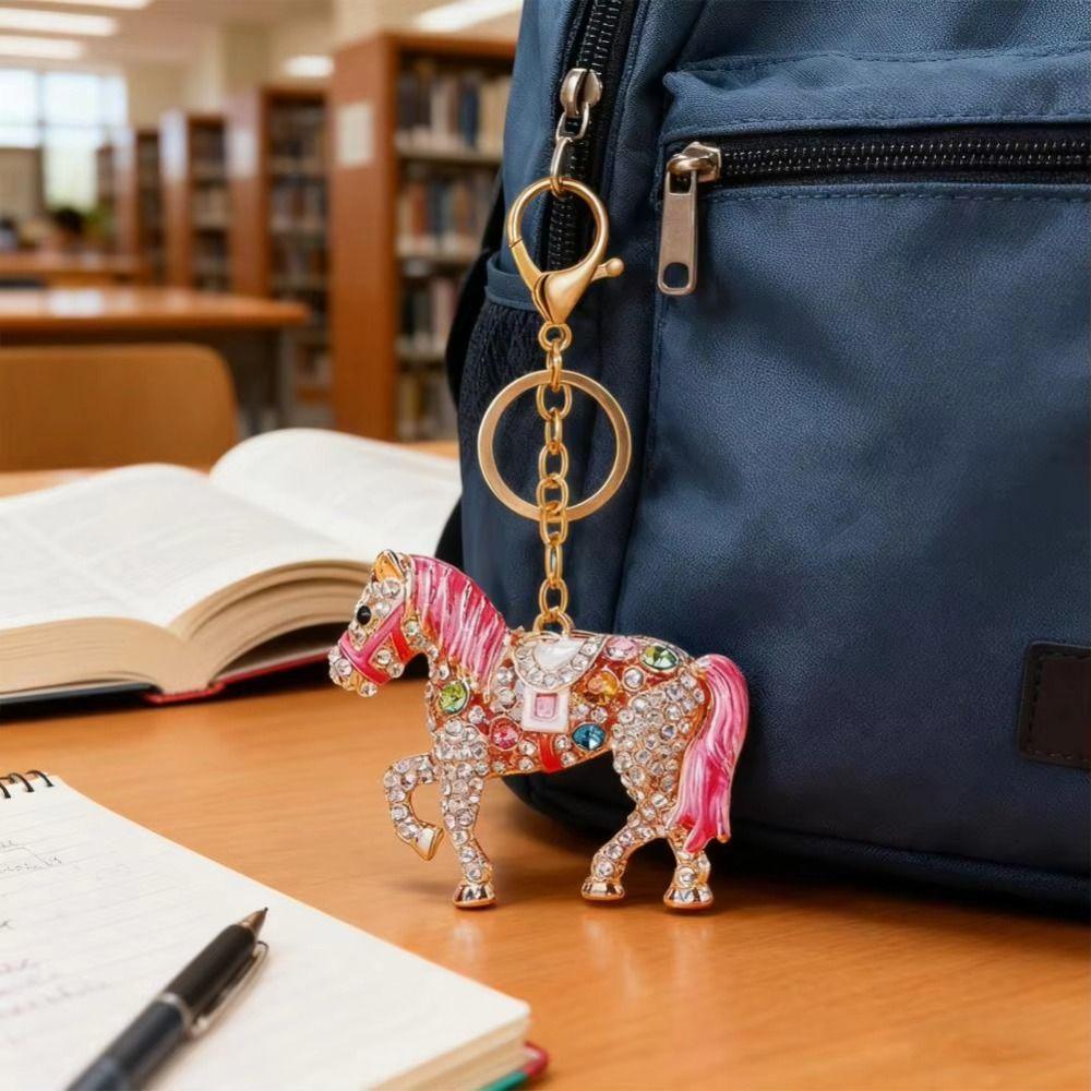 Metal Horse Key Chain Sparkling Rhinestones Hand Bag Pendant Horse Pendant Key Chain  For Women Men