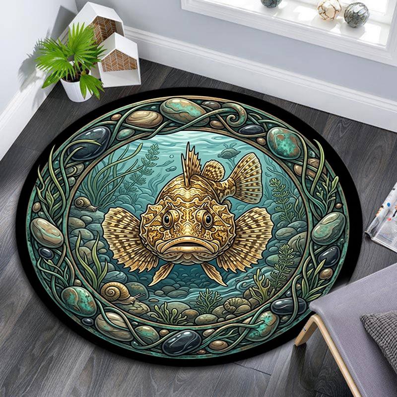 Marine Life Mosaic Round Area Rug Under Office Chairs Bedroom Living Room Home Decor