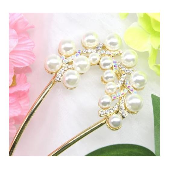 Miaomyao U-Shaped Hairpin Hair Stick Japanese Kimono Yukata Simple Pearl Hair Comb Hair Accessories Gold Flower Motif Cubic Zirconia Resin Pearl