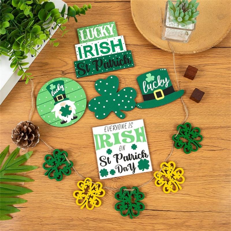 Patrick's Day Tiered Tray Decorations Gnome Leprechaun's Hat Shamrock Wooden Signs Decorations for Patrick's Day Decor