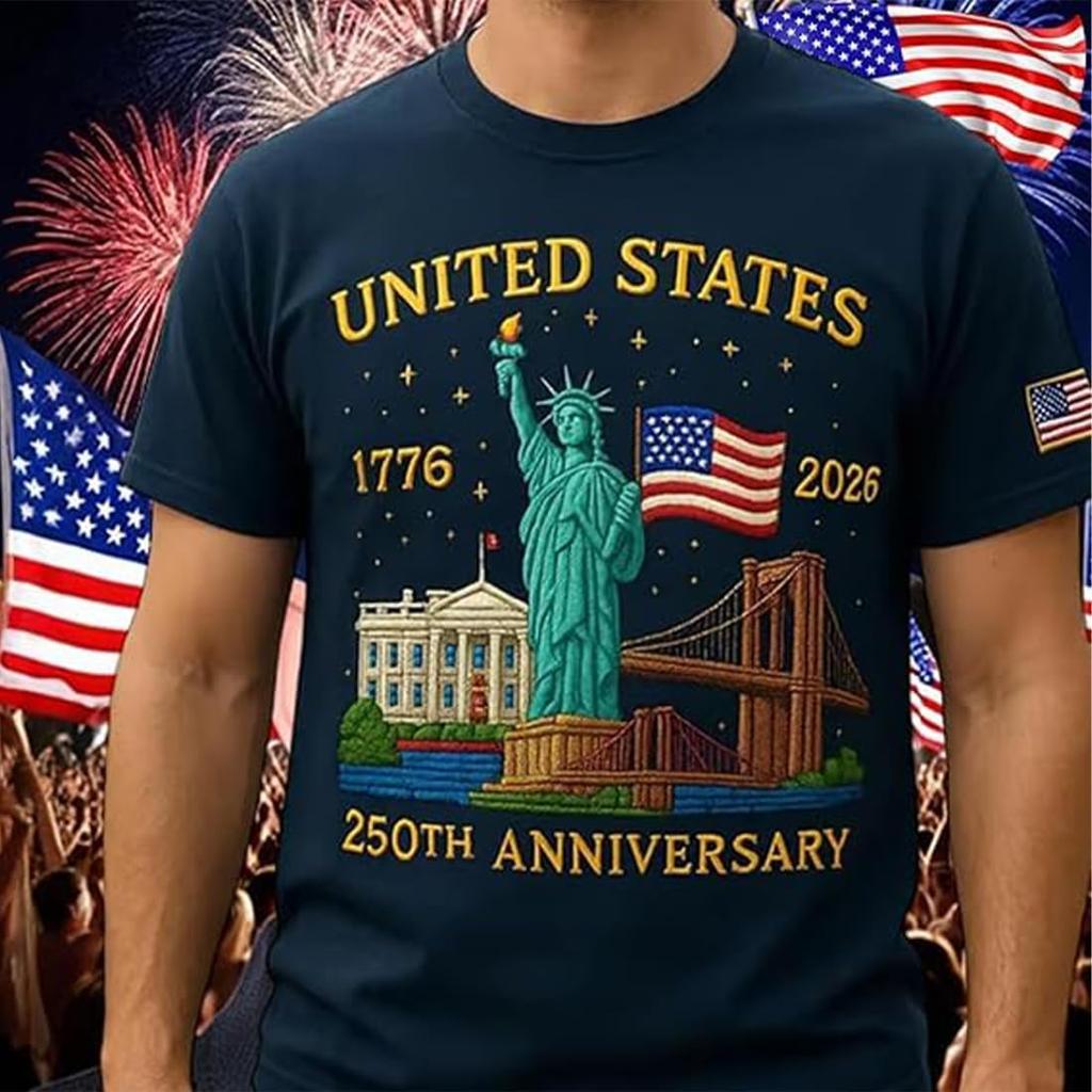 250th Edition TShirt States 250 Years Flag Statue of Liberty TShirt for Men Women High Quality Cotton Regular Short Sleeve