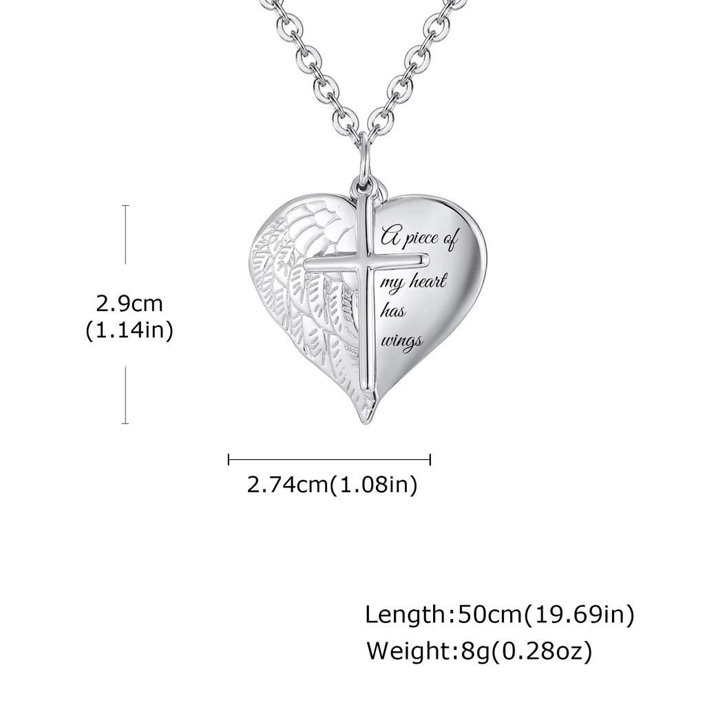 Fashion Cross Angel Wings Heart Pendant Necklace for Men Women Stainless Steel Creative Waterproof Jewelry Gift
