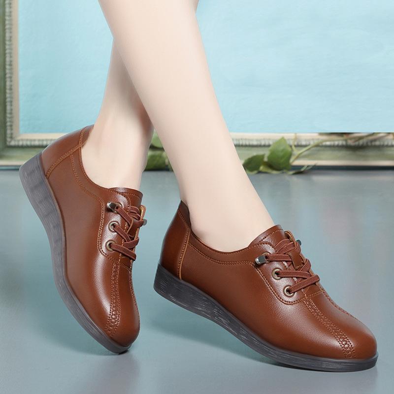 

мода весна осень новые женские туфли мягкие кожаные удобные мягкие повседневные мокасины с круглым носком коровья кожа мамочки плоские туфли женские мокасины 36(Foot23cm)