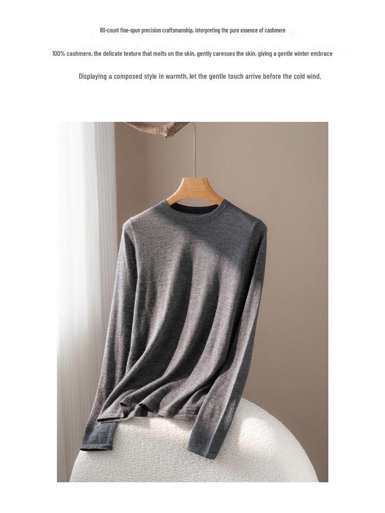 2025 Autumn Women's 80-Count Fine-Spun 100% Cashmere Crew Neck Knit Long Sleeve Base Layer