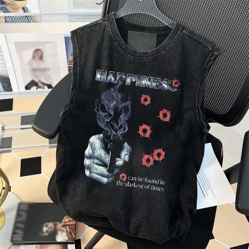 

Тяжелая футболка без рукавов из чистого хлопка, мужская летняя, большого размера, свободная, в стиле ретро, хулиганская, красивая, в темном стиле, вываренная, старая жилетка 3XL