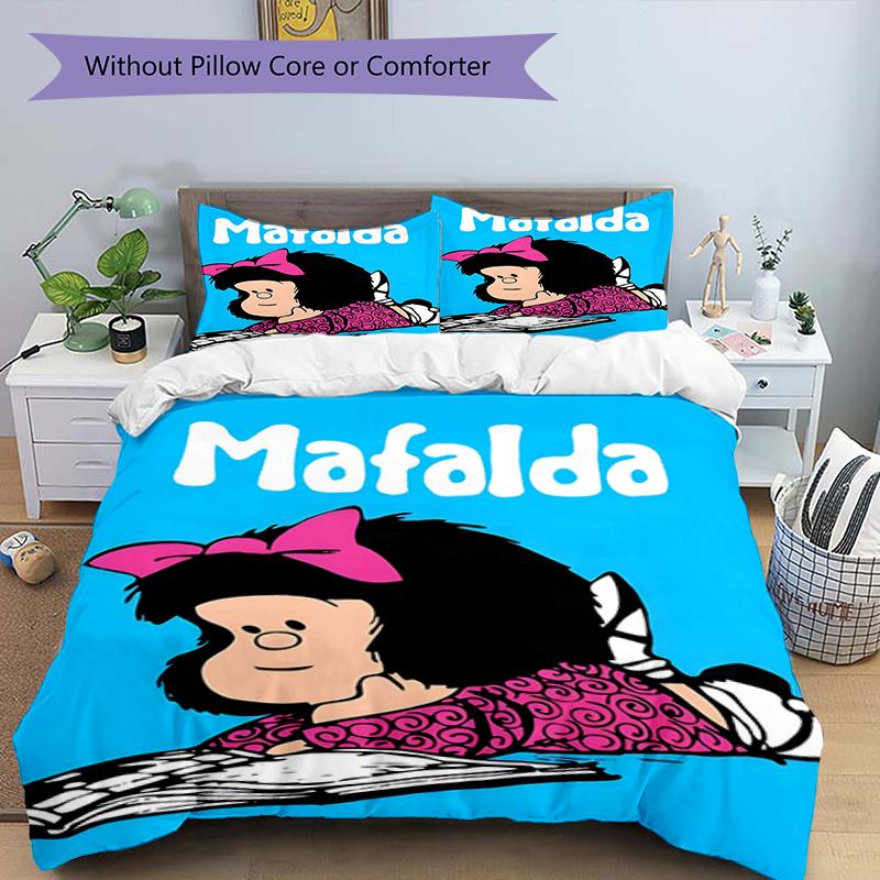 3pcs Mafalda1 Design Cover Set - HD Printed Bedding with 1 Cover and 2 Pillowcases - Perfect for Home and Dorm Decor