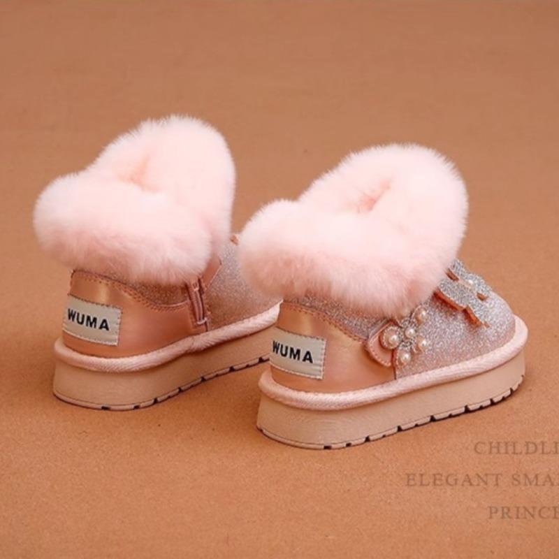 Children's Warm Snow Boots Baby Thick Velvet Crystal Boots Little Girl Thick Cotton Shoes