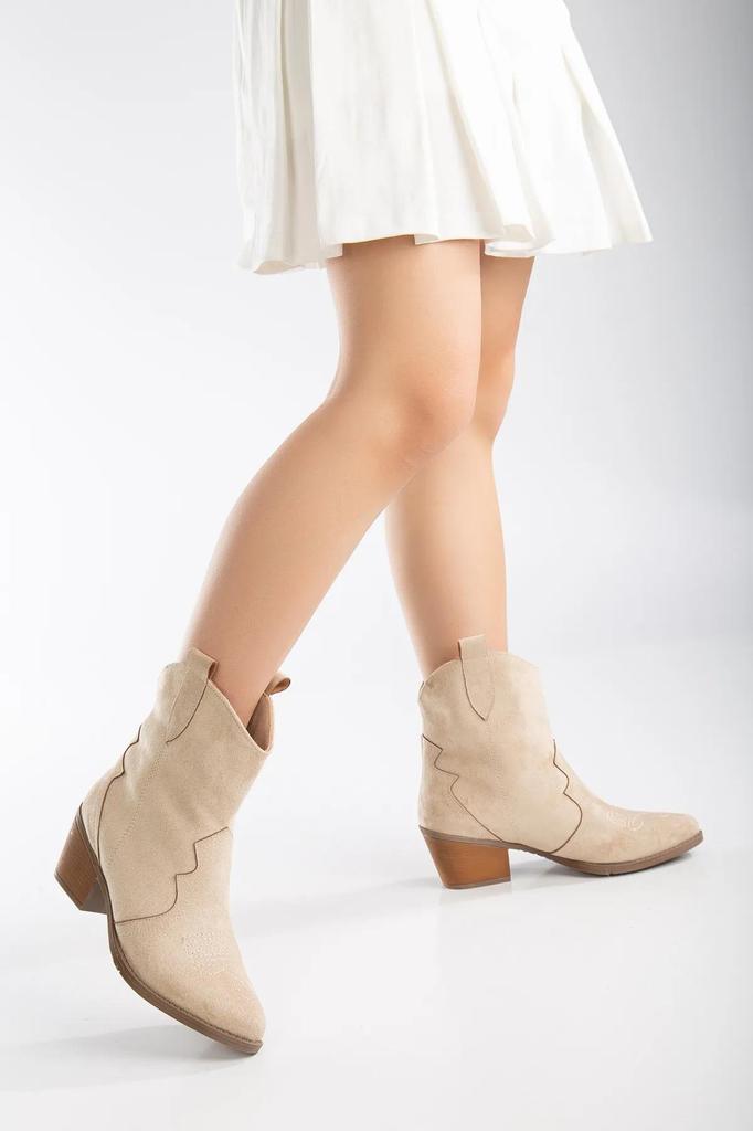 Mink Stone Cream Skin Beige Matte Suede Western Cowboy Boots,Women's Boots Women's Fashion Casual Shoes Waterproof Winter Shoes Snow Shoes