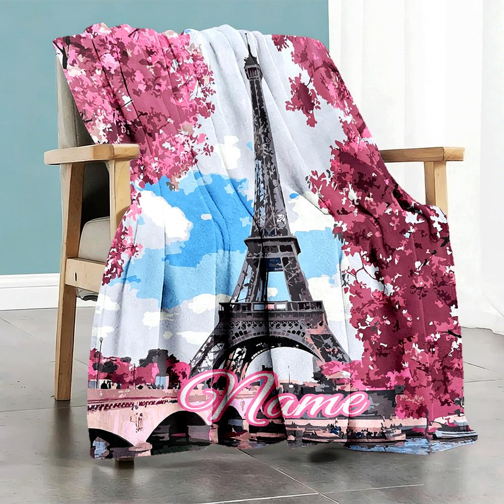 Paris Eiffel Tower Home Blanket Customize Your Names Comfortable Soft Lightweight Allseason Multipurpose Blanket For Picnics Sofas Offices Beds Living