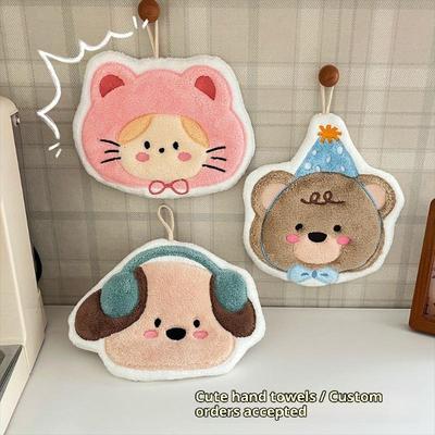 Kawaii Cartoon Hand Towel Double-Layer Coral Velvet Drying Wiping Towels Hanging Style Absorbent Towel