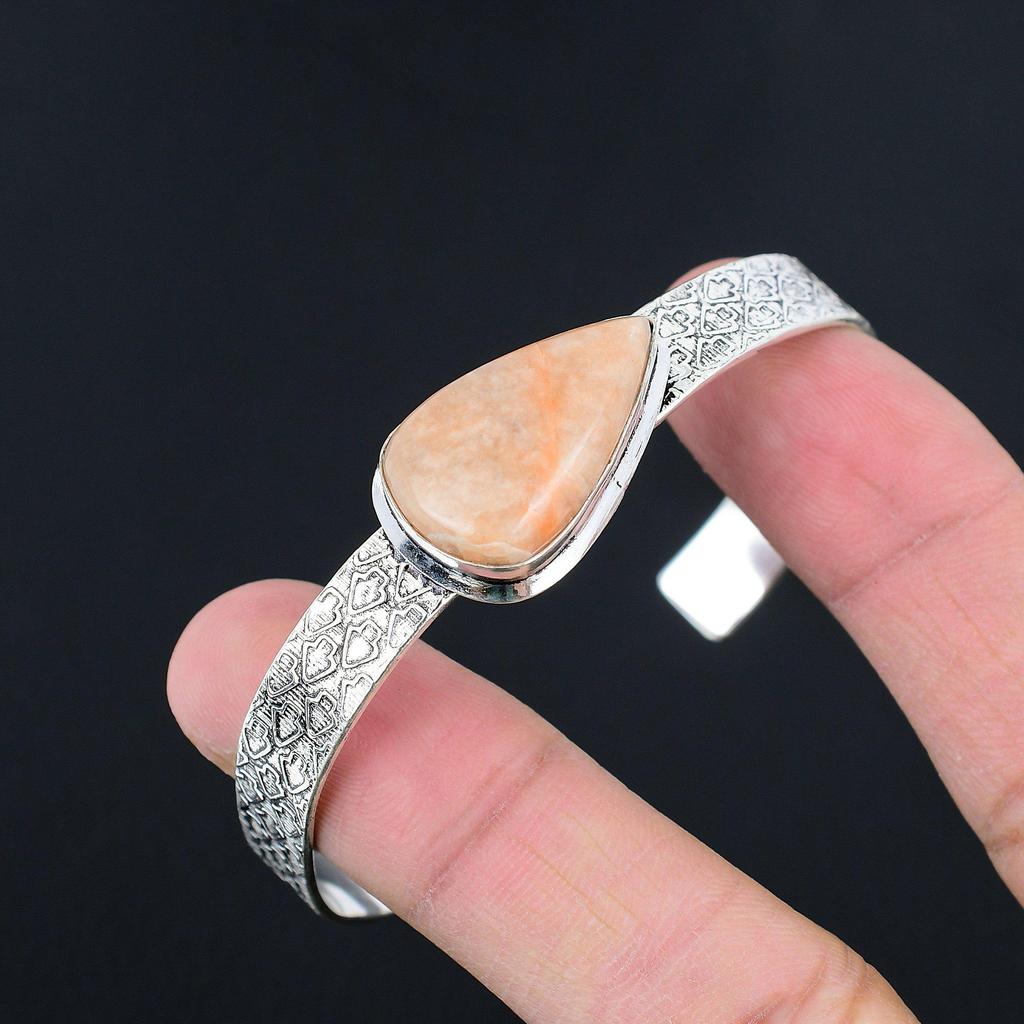 925 Sterling Silver Natural Orange Aventurine Handmade Mother Unique Boho Bangle