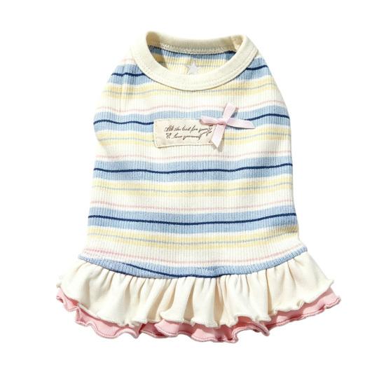 huaqianguhh Colorful Striped Dog Dress, Stretchy Sleeveless Outfit, Cute Ruffled Dress for Small Dogs Teddy Bichon Frise Party Wear