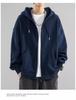 Men's Solid Color Fleece-Lined Zip-Up Hoodie, Spring & Autumn, Loose Fit, Versatile Hong Kong Style