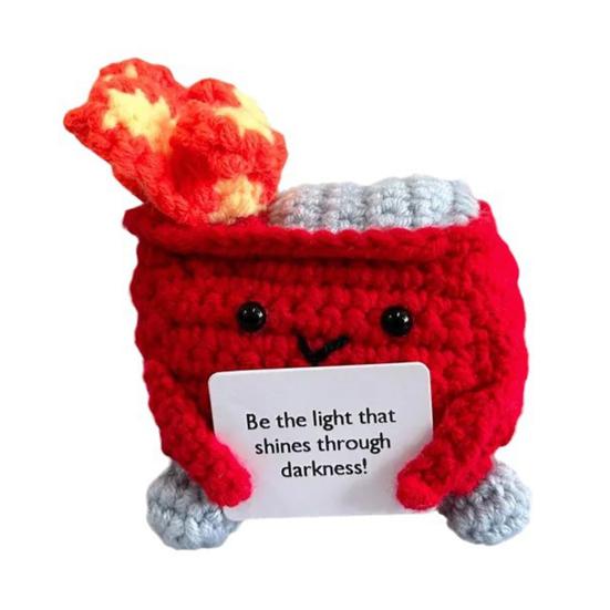 Crocheted Dumpster Plush Doll Emotional Support Gift Handmade Crochet Trash Can Flaming Trash Can Knitting Doll Funny Desk Decor