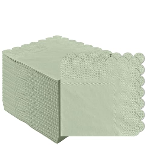 Sage Green Fan-Fold Disposable Napkins — Beverage and Dinner Napkins for Restaurants Weddings and Birthday Parties — 25 X 25cm 100PCS