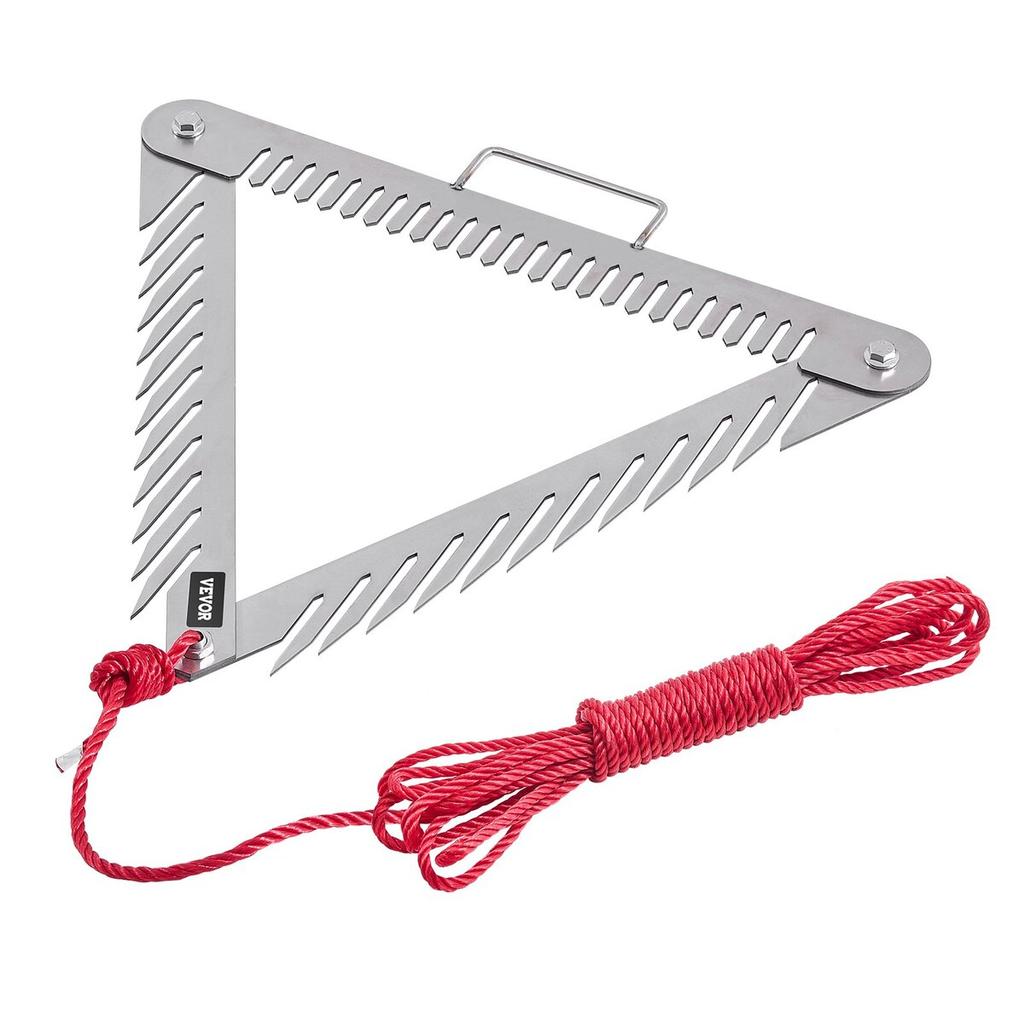 24in Aquatic Weed Rake 3-Sided Foldable Lake Weed Rake Handle 30ft Rope