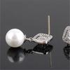 Rongqing Micro Inlay Square Zinc Drop Earrings 925 Sterling Stud Simulated Peals Earrings For Women Wedding Jewelry Gifts