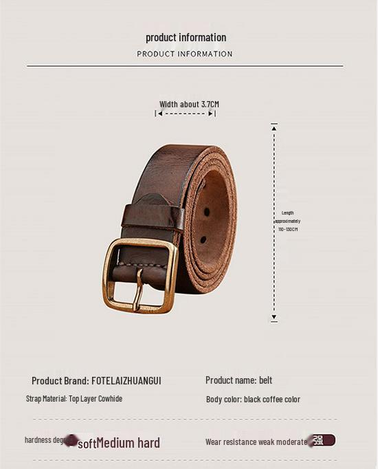 Men's Retro Cowhide Leather Belt, Durable & Versatile for Jeans & Business Attire