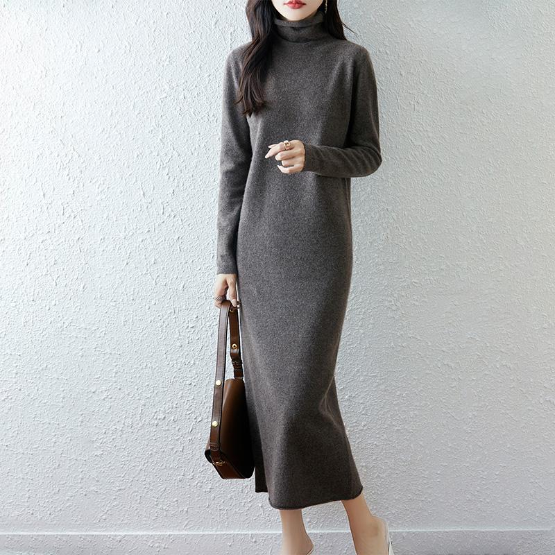 Women Sweater Dress 100% Wool TIDENOVEL Turtleneck Knit Long Pullover Winter Jumpers Wool Long Dress Female