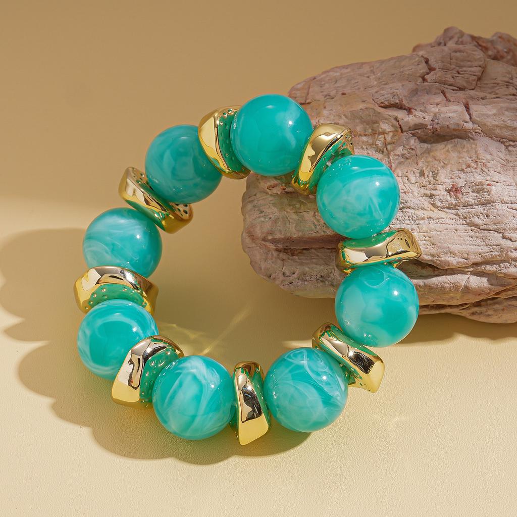 Acrylic Round Beaded Bracelet Irregular Geometric Metal Splicing Bangle for Women Imitation Stone Chain Bracelet Accessories