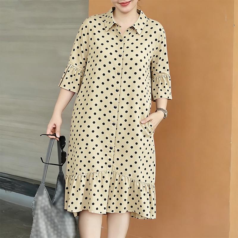 

ZANZEA Womens Polka Dots Printed Casual Turn Down Collar Loose Half Sleeve Blouse 2XL хакі