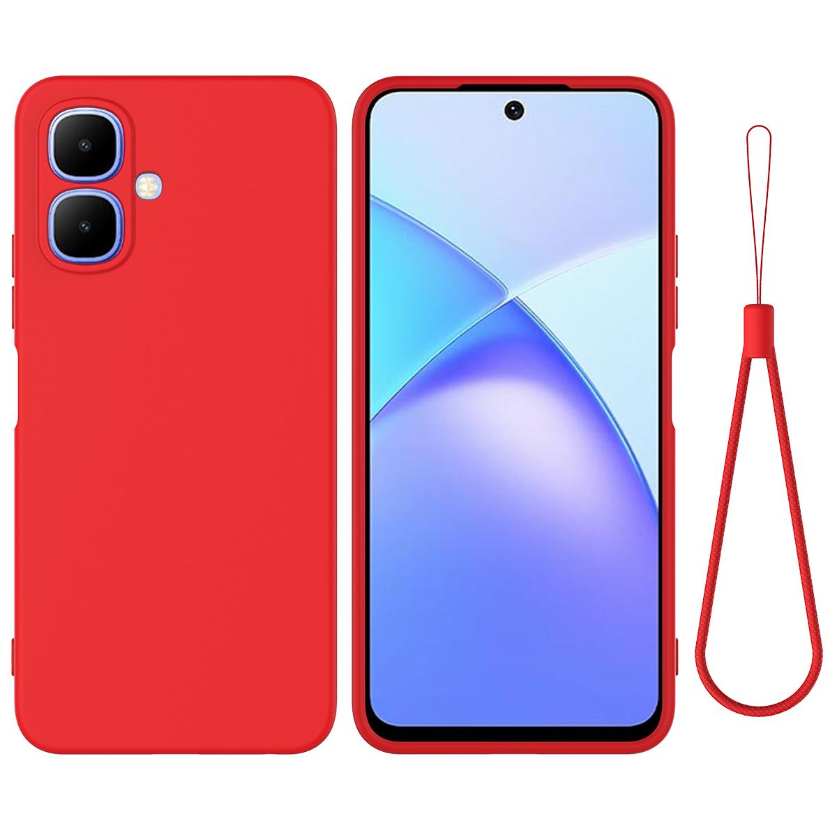 

For TECNO Pop 10/TECNO Spark Go 2 4G/Infinix Smart 10 Liquid Silicone Case Phone Back Cover with Hand Strap Red