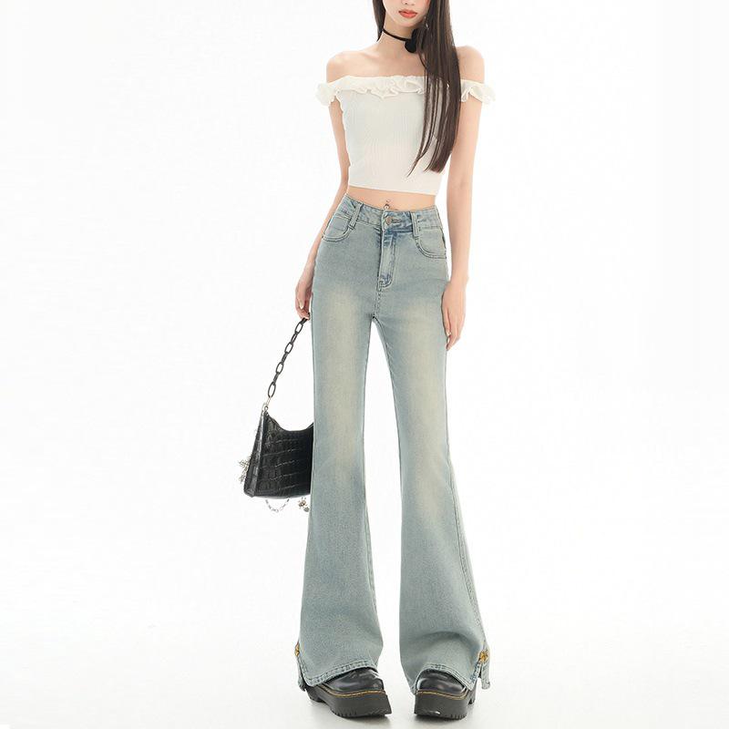 Women s Plus-Size Fleece-Lined Retro Blue High-Waisted Bootcut Jeans M