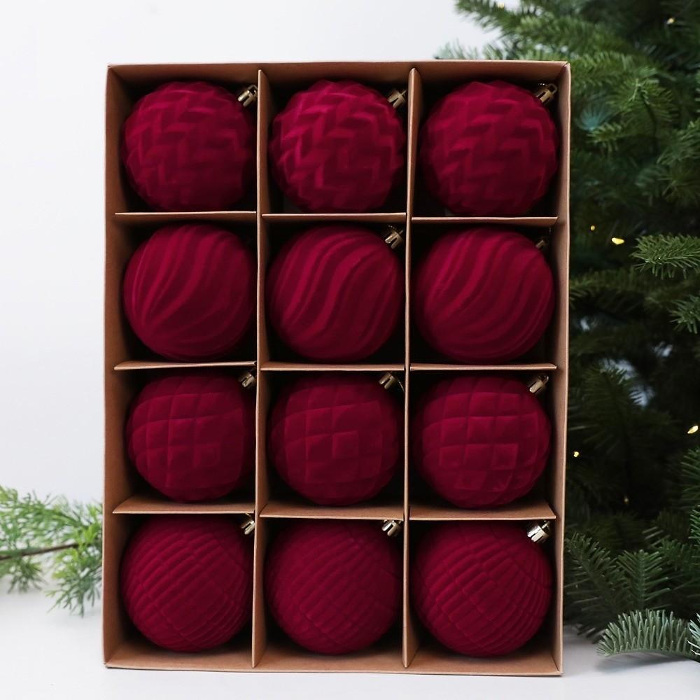 Break-Resistant Velvet Christmas Hanging Balls 8 CM Red Tree Hangable Bauble Set Indoor Decor