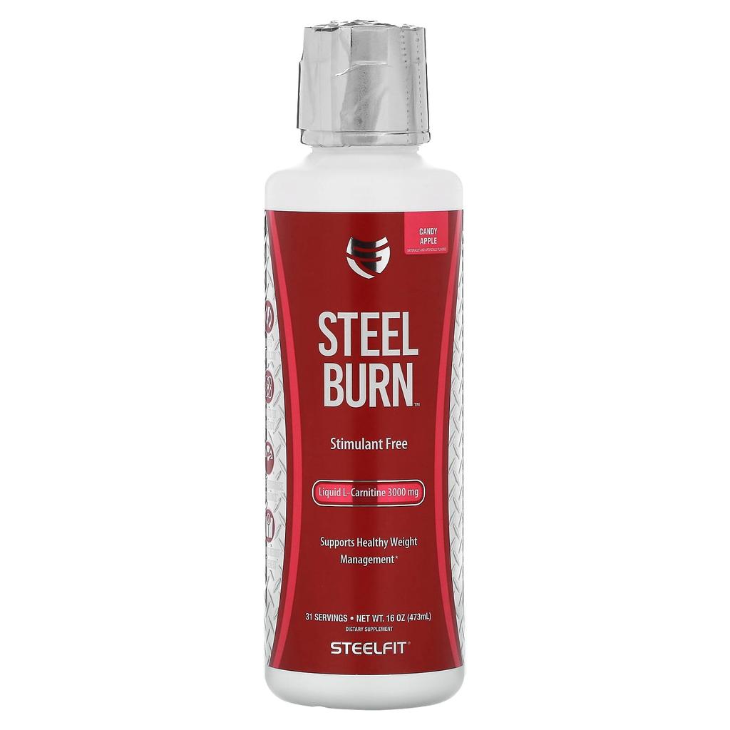 SteelFit Steel Burn, Υγρή l-Καρνιτίνη, Γεύση Μήλο Καρμέλας, 3.000 mg, 16 oz (473 ml)