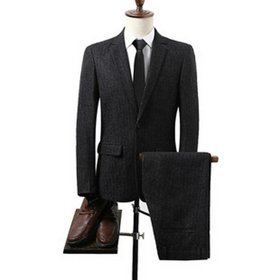 Pánský třídílný oblek střihu slim fit v korejském stylu na svatby a business casual