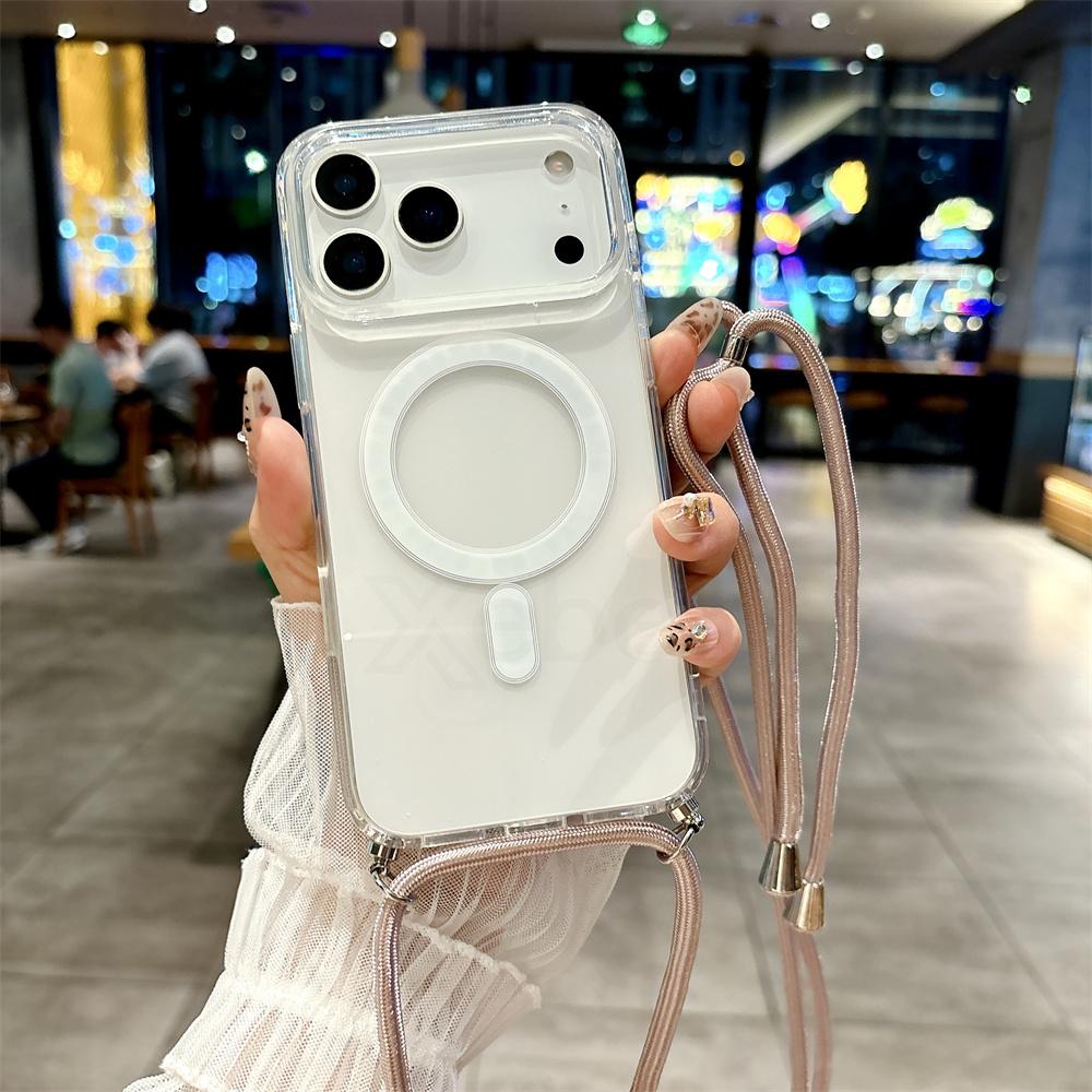 

Crossbody Lanyard Nylon Strap Clear For Magsafe Case For iPhone 17 Air 16 15 Pro Max 16e 14 Plus 13 12 Mini Wireless Charge Caps For iPhone 14 Plus&Case & Strap