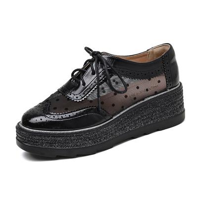 Zapatillas Deportivas Casuales para Mujer Brock con Suela Gruesa Estilo Bizcocho Primavera 2025 Nuevo Estilo Británico con Lentejuelas Cordones Tacón de Cuña