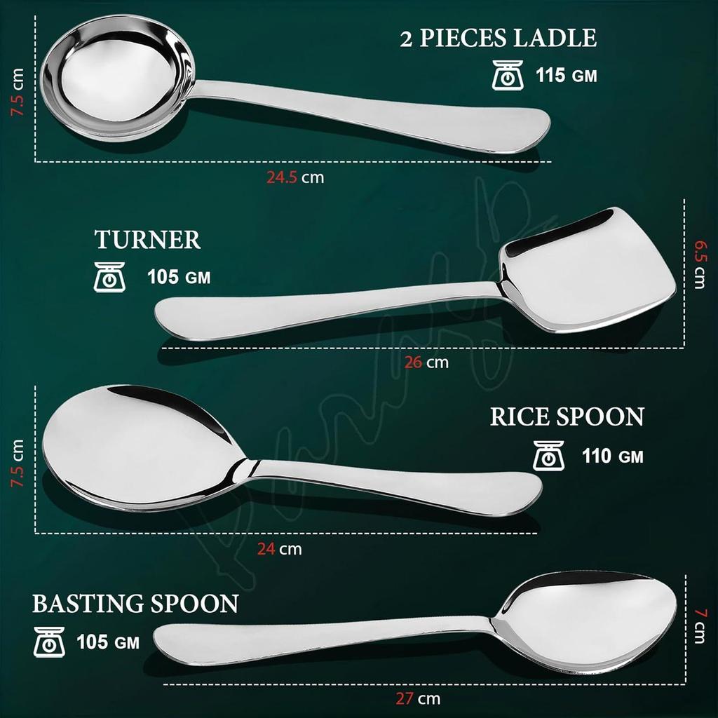 5 Pieces Stainless Steel Serving Spoons Set for Dining Table/Kitchen, 1.8 Mm Heavy Gauge