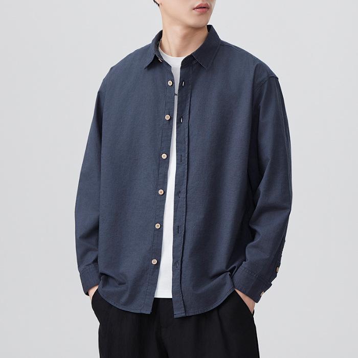 New Japanese Retro Men's Long-sleeved Loose Cotton Linen Shirt Casual American Versatile Shirt