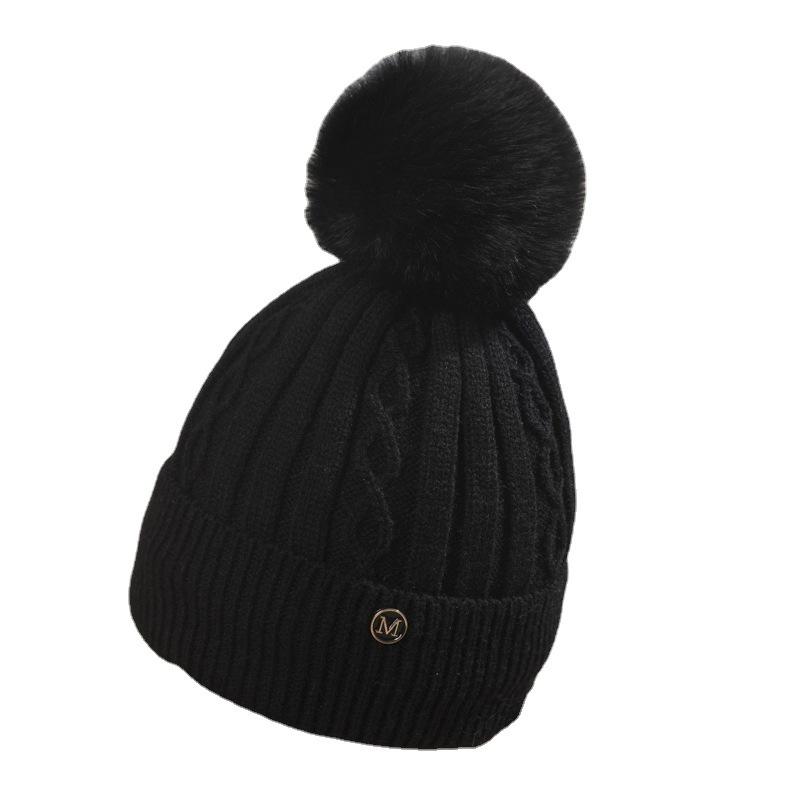 Women's Winter Solid Color Plus Wool Hat Korean Style Student Thickened Warm Windproof Knit Hat