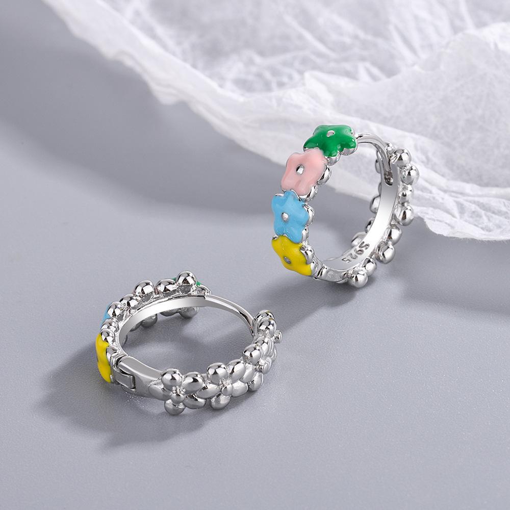 Sweet Plum Blossom Glue 925 Sterling Silver Women's Hoop Earrings Jewelry for Party Birthday Gift