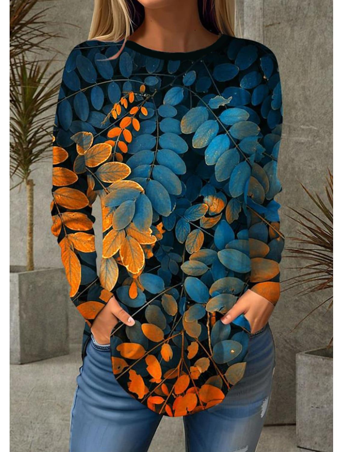 

Модная женская футболка с 3D-принтом, повседневная, праздничная, с круглым вырезом и длинными рукавами 3XL