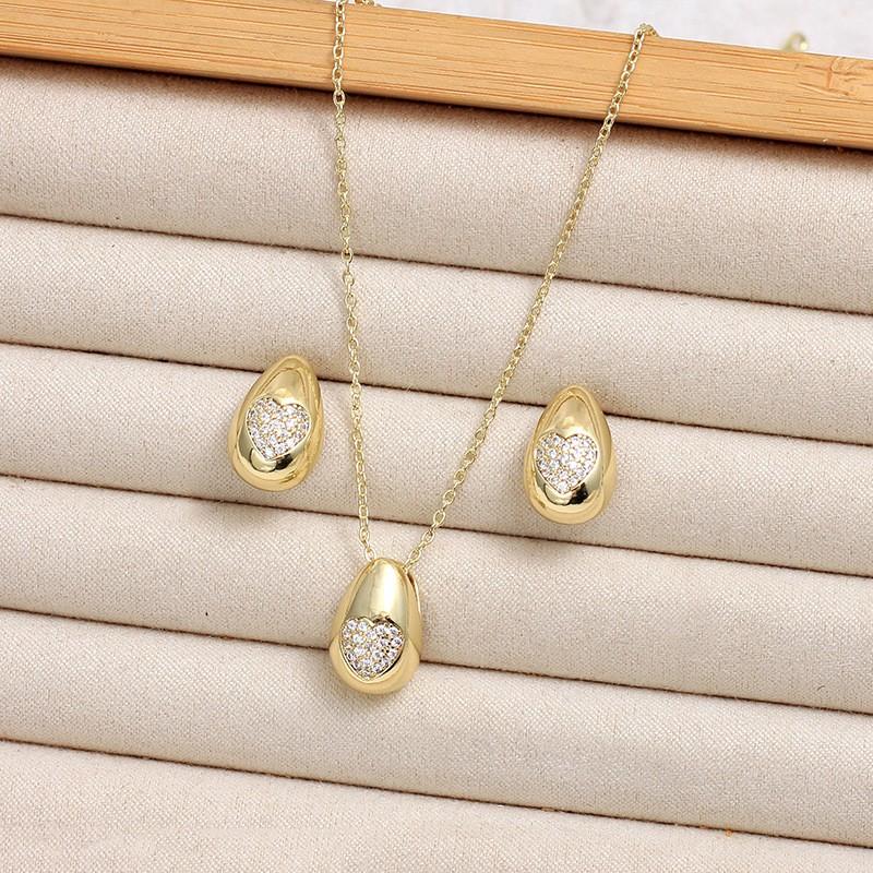 Elegant Zircon Lucky Clover Necklace Earring Set Women Light Luxury Geometric Pendant Jewelry Party Office Wear