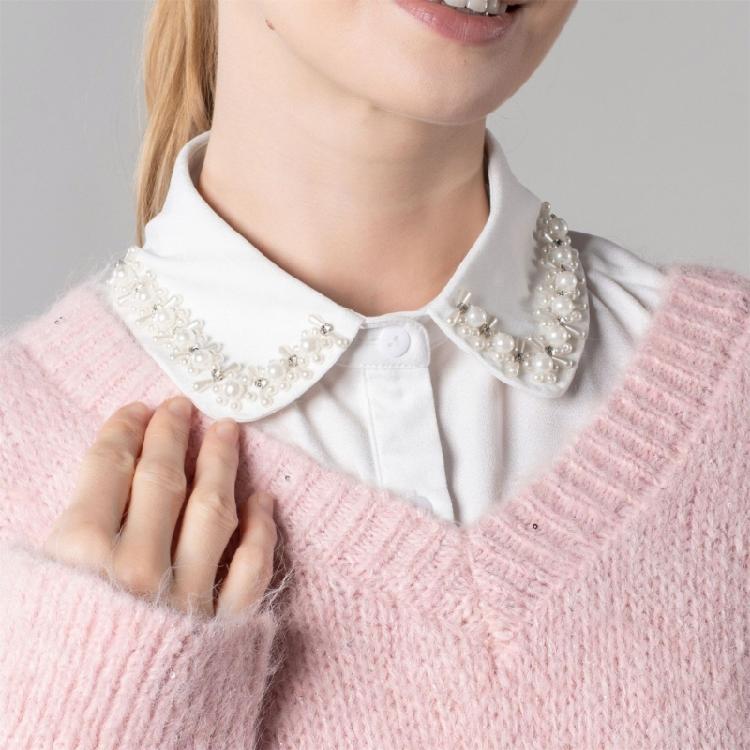 Travel Friendly Detachable Collar Easy Removable Button Faux Pearls Decors Polyester Half Shirt Blouse False Collar