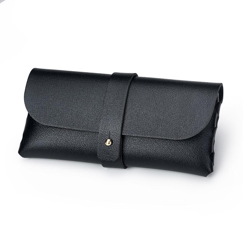 Snap-Button PVC Leather Eyeglass and Sunglasses Case - Soft Black and White Design