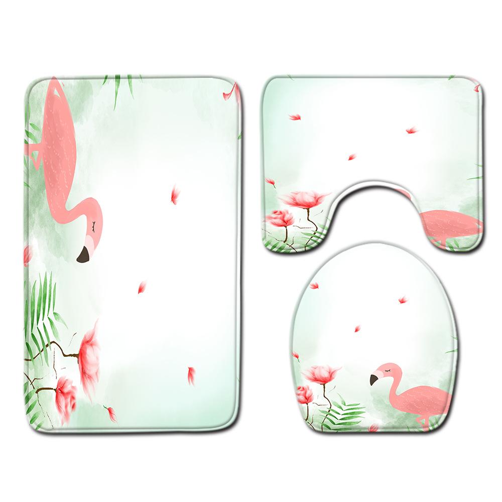 Flamingo Bathroom Toilet Three-Piece Floor Mat Doormat Bathroom Carpet