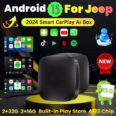 Android 13 AI Box Wireless Carplay Adapter Android Auto For Netflix Youtube For Jeep Compass Grand Cherokee Renegade Cherokee