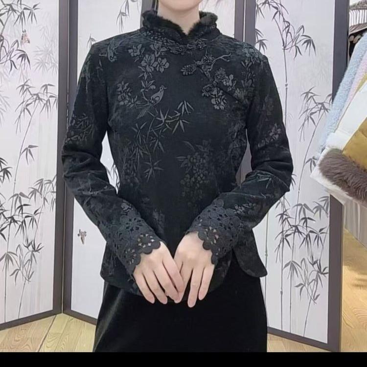 

Retro Chinese Style Frog Button Women s Top - Autumn/Winter Stylish Base Layer XL 50-55 kg чорний