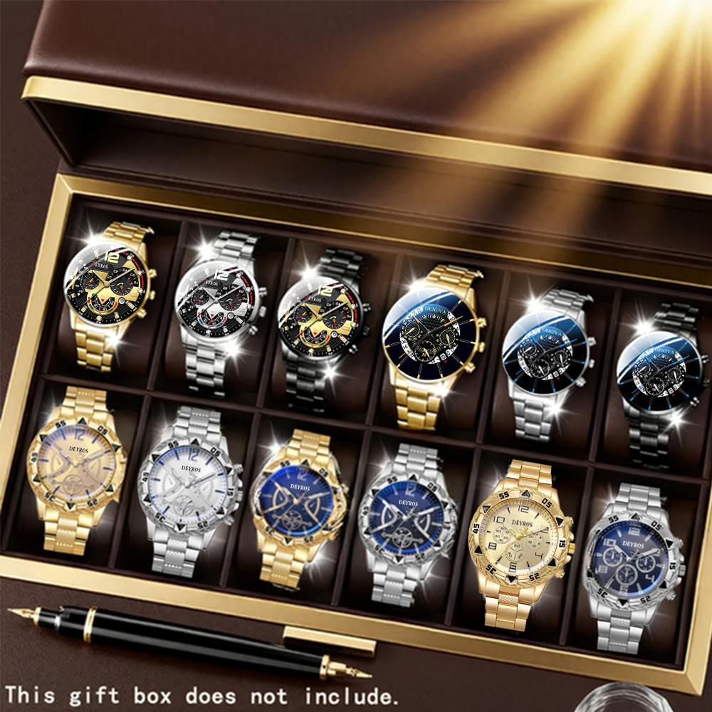

12pcs Fashion Business Versatile Quartz Watch, Zinc Alloy Strap Case, Multiple Styles and Combinations, Ideal Gift set No