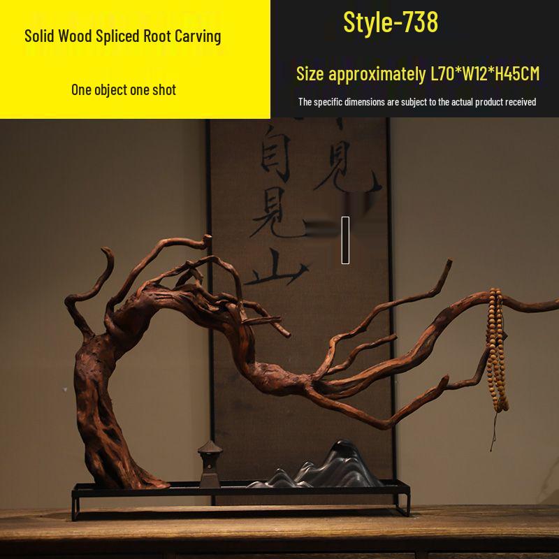 Chinese Zen Withered Wood Landscape Carving: Solid Wood Home & Hotel Decor