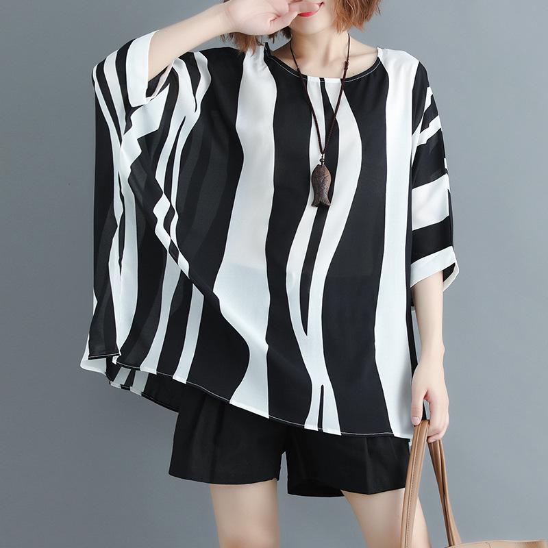 2021 Summer Plus Size Batwing Sleeve Chiffon Top - Loose Fit, Slimming Fashion
