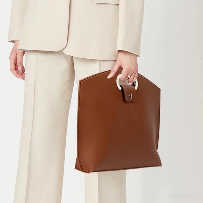 Yogodlns Solid Color Pu Leather Bag For Women's Fashion Large Capacity Hand-Held Bag For Work Commuting Clutch Tote Bag
