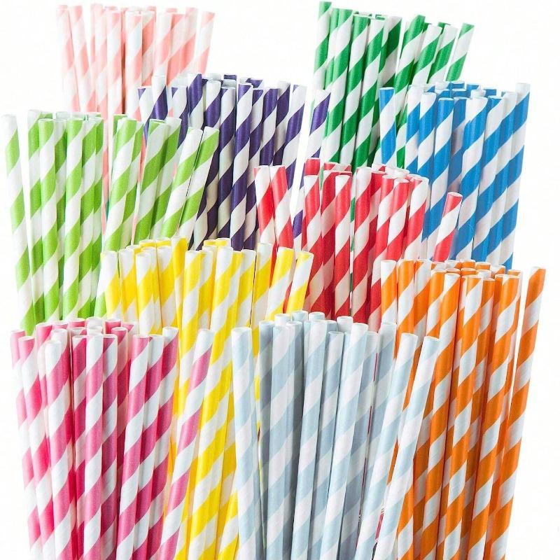 Paper Straws - Striped Straws In 16 Colors, Friendly - Non-Soggy Paper Straws