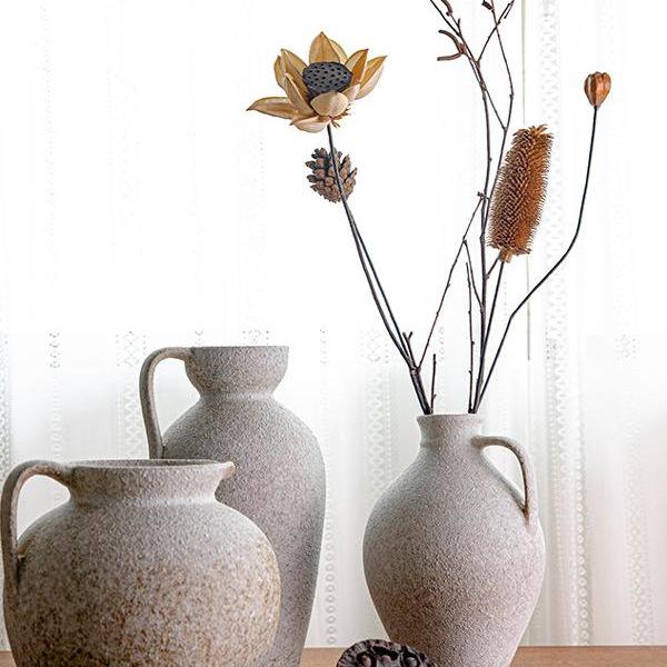 Keramická váza na sušené květiny Wabi-Sabi - Retro keramika pro kreativní aranžmá v jídelně nebo obývacím pokoji